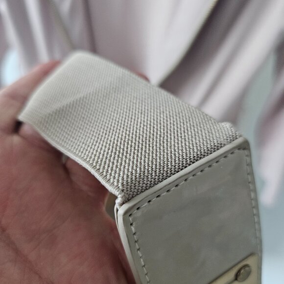 Timeless Quiet Lux Beige-Neutral Slim Dress w/Wide Mirror-Gold Belt - Picture 10 of 12